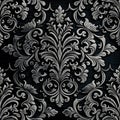 A silver Damask ornament on a black background. Created with Generative AI