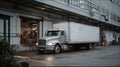 Silver Delivery Truck at Warehouse Loading Dock Royalty Free Stock Photo