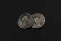 Silver denarius coins of Ancient Rome on a black background Royalty Free Stock Photo