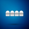 Silver Dentures model icon isolated on blue background. Teeth of the upper jaw. Dental concept. Vector Royalty Free Stock Photo