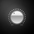 Silver Dial knob level technology settings icon on black background. Volume button, sound control, music knob