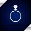 Silver Diamond Engagement Ring Icon Isolated On Dark Blue Background. Vector Illustration
