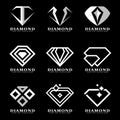 Silver Diamond logo sign on black background vector illustration set design
