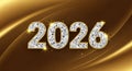 Silver Diamond-Style 2026 Typography with Elegant Gold Waves Description: Royalty Free Stock Photo