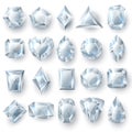 Silver diamonds gems, cutting stones jewellery vector set isolated on white background Royalty Free Stock Photo