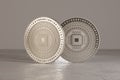 Silver digital crypto-currency coins standing on metal floor as example for virtual currency and fin-tech