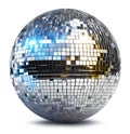 Silver disco mirror ball with blue and gold reflections