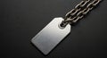 Silver dog tag with a blank, rectangular metal plate and rounded edges, attached to a thick, Royalty Free Stock Photo