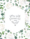 Silver dollar eucalyptus and creamy white rose vector design fra