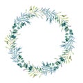 Silver dollar eucalyptus wreath. Watercolor Green Floral Banner design round frame Royalty Free Stock Photo