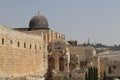 The silver dome mosque and antiquities view from the entrance to the western wall at jerusalem