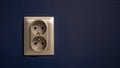 Silver double socket on wall - electric plug. Royalty Free Stock Photo