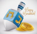 Silver Dreidel with Golden Gelts, Vector Illustration Royalty Free Stock Photo