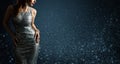 Silver Dress, Fashion Model Posing in Sparkling Sexy Gown, Woman Beauty Portrait Royalty Free Stock Photo
