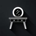Silver Dressing table icon isolated on black background. Long shadow style. Vector Royalty Free Stock Photo