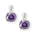 Silver earrings purple stones isolated on white