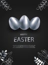 Silver easter egg with decorative elements illustration. Happy easter background, easter design. Copy space text area Royalty Free Stock Photo