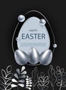 Silver easter egg with decorative elements illustration. Happy easter background, easter design. Copy space text area, vector Royalty Free Stock Photo