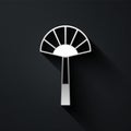 Silver Egyptian fan icon isolated on black background. Long shadow style. Vector