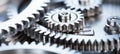 Silver engine gear wheels close up on industrial background, showcasing intricate mechanical details