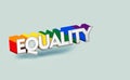 Silver EQUALITY word with rainbow outline. LGBT equality symbol concept. Isolated on pastel green background with copy space. 3D