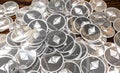 Silver Ethereum coins, Blockchain concept. 3D rendering