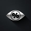 Silver Eye with percent icon isolated on black background. Shopping tag sign. Special offer sign. Discount coupons Royalty Free Stock Photo