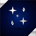 Silver Falling stars icon isolated on dark blue background. Meteoroid, meteorite, comet, asteroid, star icon. Vector Royalty Free Stock Photo