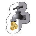 silver faucet with coins save water