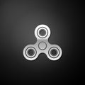 Silver Fidget spinner icon isolated on black background. Stress relieving toy. Trendy hand spinner. Long shadow style