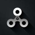 Silver Fidget spinner icon isolated on black background. Stress relieving toy. Trendy hand spinner. Long shadow style