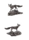 Silver figurine of a fox isolate on a white back