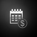 Silver Financial calendar icon isolated on black background. Annual payment day, monthly budget planning, fixed period Royalty Free Stock Photo