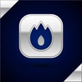 Silver Fire flame icon isolated on dark blue background. Vector Royalty Free Stock Photo