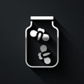 Silver Fireflies bugs in a jar icon isolated on black background. Long shadow style. Vector Royalty Free Stock Photo