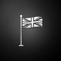 Silver Flag of Great Britain on flagpole icon isolated on black background. UK flag sign. Official United Kingdom flag