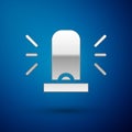 Silver Flasher siren icon isolated on blue background. Emergency flashing siren. Vector