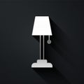 Silver Floor lamp icon isolated on black background. Long shadow style. Vector