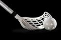 Silver floorball stick and white ball Royalty Free Stock Photo