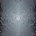 Silver Floral shiny decorative vintage wallpaper