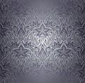 Silver Floral shiny decorative vintage wallpaper