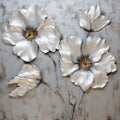 Sleek Metallic Flower Painting On Gray Background