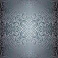 Silver Flowers, Floral shiny decorative vintage wallpaper Background trendy fashion mandala design