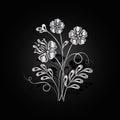 Silver flowers with shadow on dark background. Royalty Free Stock Photo