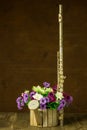 Silver flute and flower Royalty Free Stock Photo