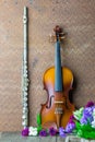 Silver flute and violin Royalty Free Stock Photo