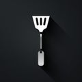 Silver Fly swatter icon isolated on black background. Long shadow style. Vector