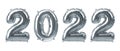 Silver foil baloons for new year 2022. 3D rendering of figures for a party Royalty Free Stock Photo