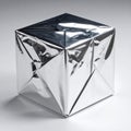 Silver Foil Wrapped Cube Gift Box on White Background Royalty Free Stock Photo