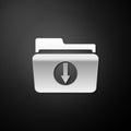 Silver Folder download icon isolated on black background. Long shadow style. Vector Royalty Free Stock Photo